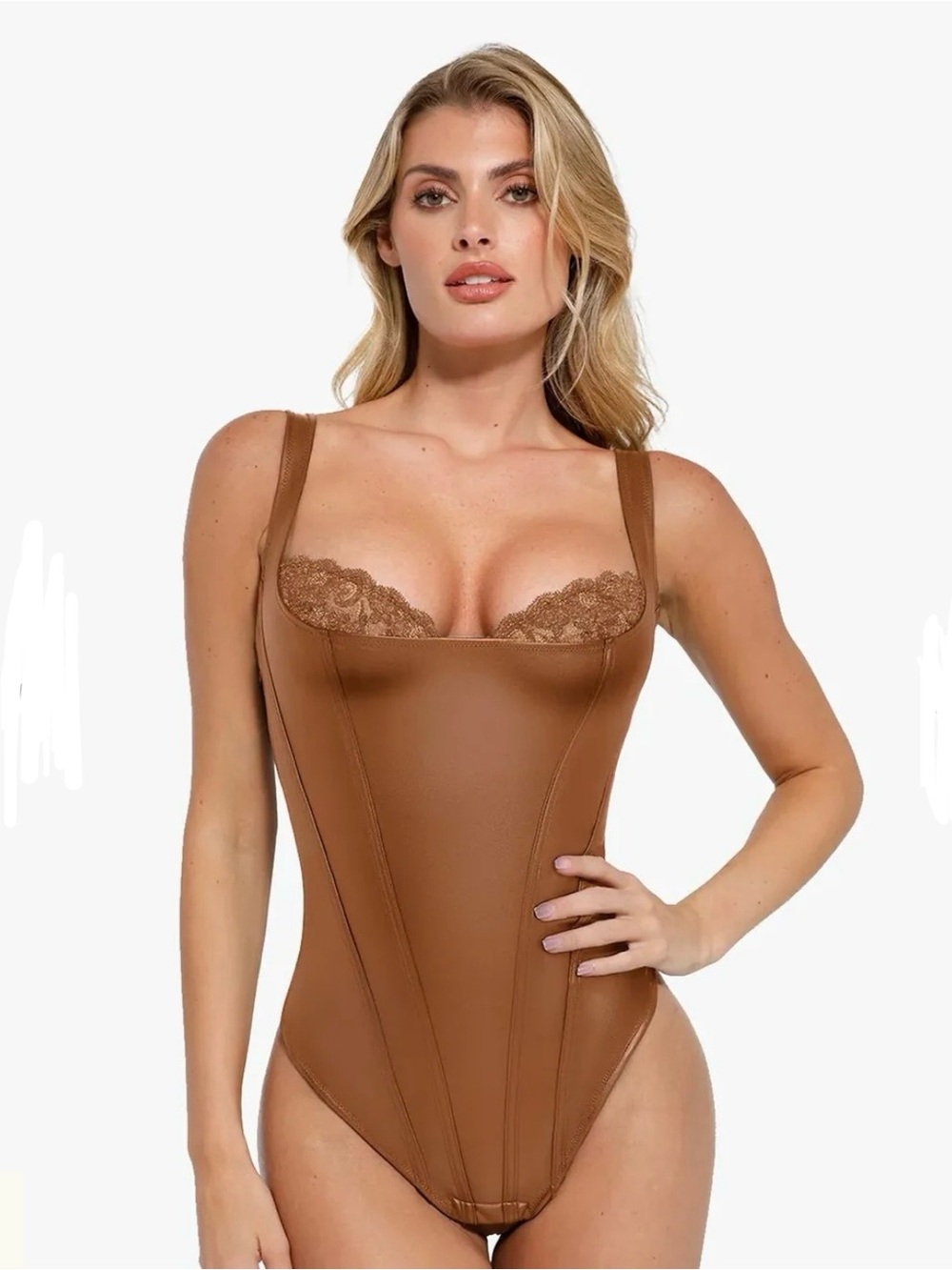 NWT Faux Leather brown Popilush shapewear body suit